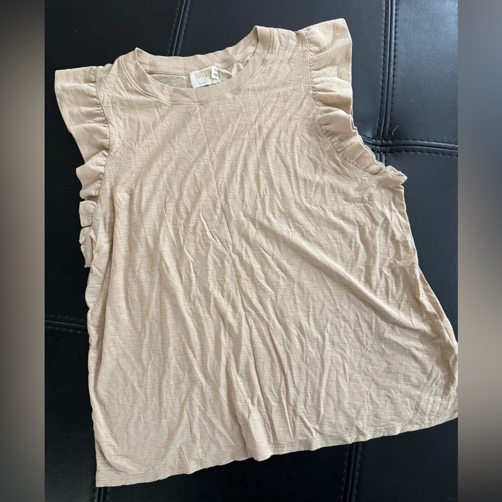 Nation LTD Beige Ruffle Sleeve Tee